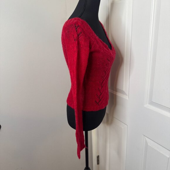 Red Deep V Neck Sweater by One Step Up, Size Medium - Picture 9 of 14